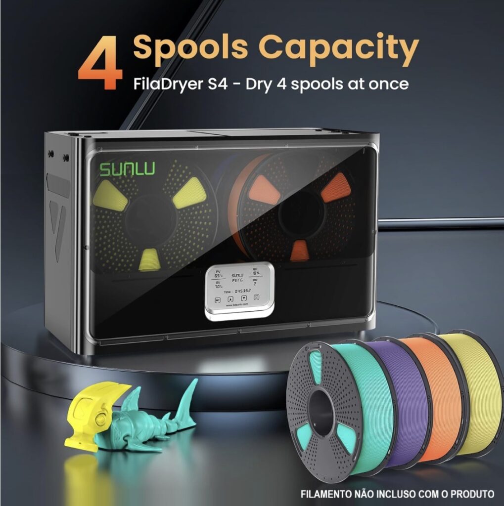 Caixa Secadora de Filamentos Sunlu S4 com Aquecimento Rápido e com Controle Inteligente de Umidade
