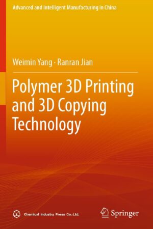 Capa do livro Polymer 3D Printing and 3D Copying Technology, mostrando um objeto impresso em 3D de polímero e um scanner 3D.